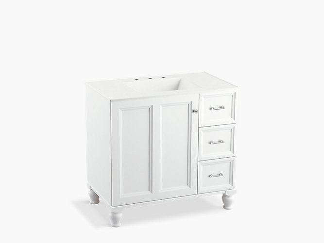 K 99520 Lgr Damask 36 Inch Vanity With Legs 1 Door 3 Drawers